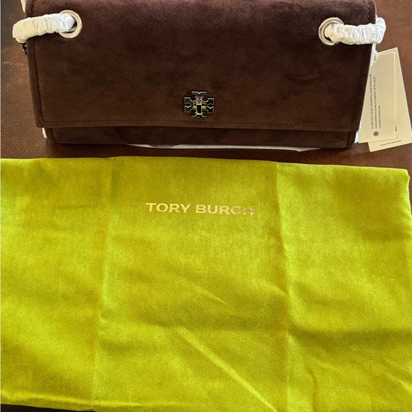 Tory Burch Chocolate Suede Chain Shoulder Bag. - Picture 7 of 10